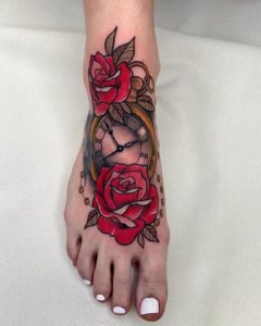 Neotraditional, scarab Tattoo, heart tattoo, rose tattoo, pocketwatch tattoo