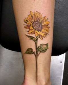 Realistic tattoo, flower tattoo, sunflower tattoo, ankle tattoo