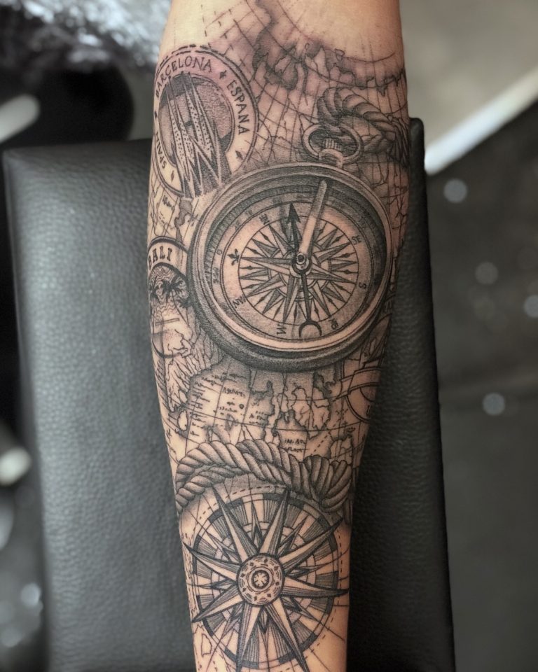 Compass tattoo // realistic tattoo London // black and grey tattoo by ...